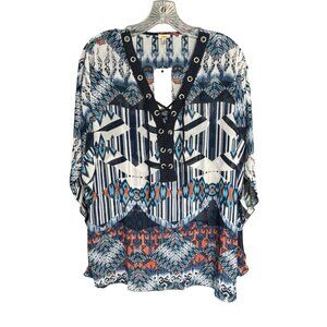 Reba Poncho Style Top Womens Small V-Neck Crocheted Trim Semi-Sheer New